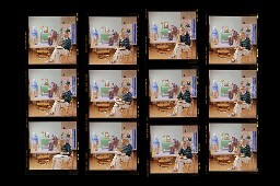 Low resolution digital scan of a contact sheet from Bern Schwartz's portrait 678: David Hockney (sitting)