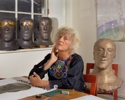 Low resolution digital scan of a negative from Bern Schwartz's portrait 658: Dame Elisabeth Frink