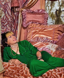 Low resolution digital scan of a negative from Bern Schwartz's portrait 674: Dame Zandra Rhodes